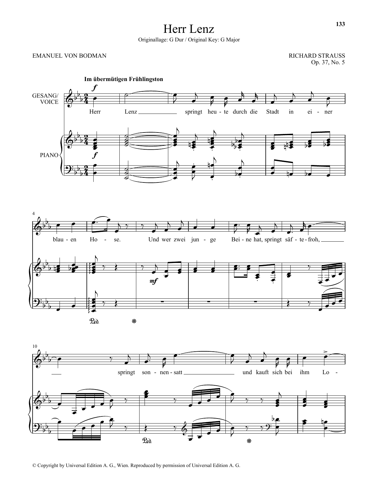 Download Richard Strauss Herr Lenz (Low Voice) Sheet Music and learn how to play Piano & Vocal PDF digital score in minutes