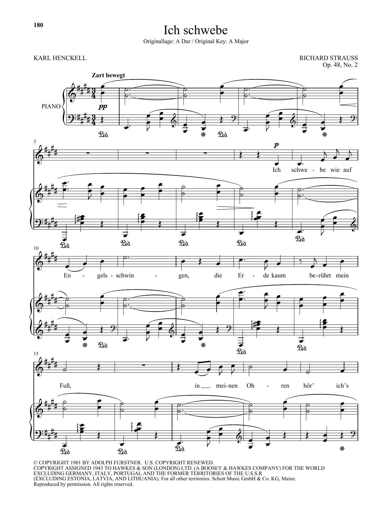 Download Richard Strauss Ich Schwebe (Low Voice) Sheet Music and learn how to play Piano & Vocal PDF digital score in minutes