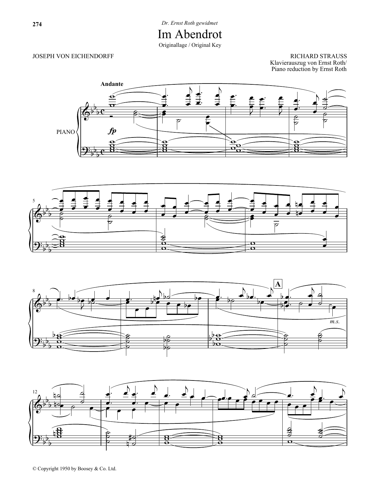 Download Richard Strauss Im Abendrot (High Voice) Sheet Music and learn how to play Piano & Vocal PDF digital score in minutes