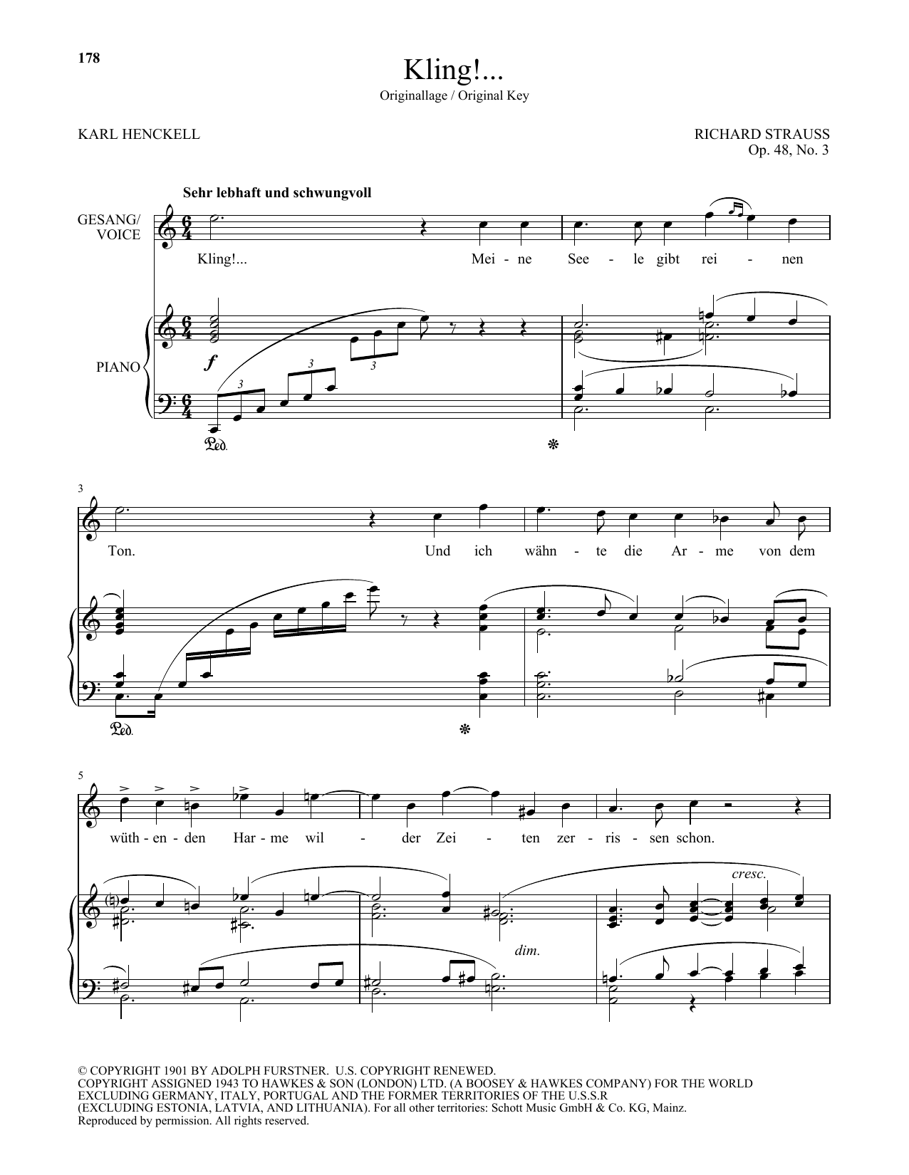 Download Richard Strauss Kling! (High Voice) Sheet Music and learn how to play Piano & Vocal PDF digital score in minutes