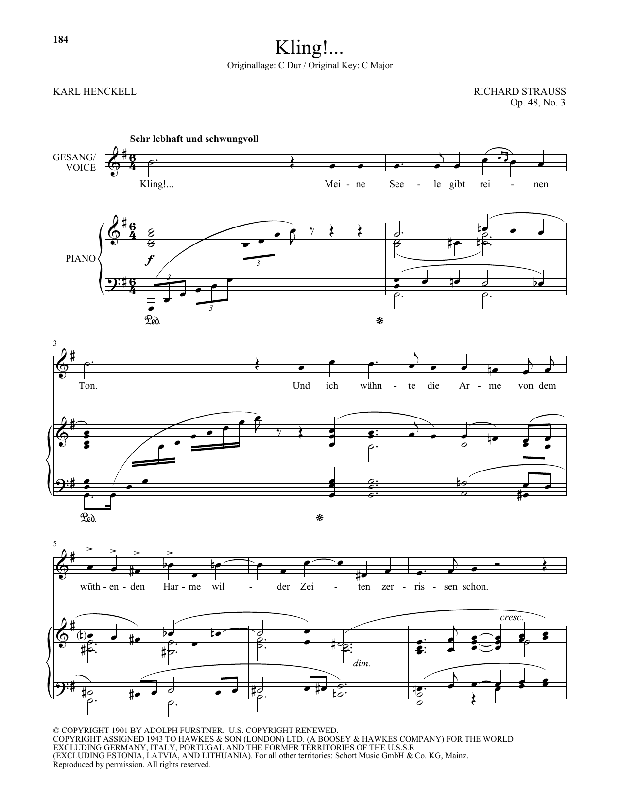 Download Richard Strauss Kling! (Low Voice) Sheet Music and learn how to play Piano & Vocal PDF digital score in minutes
