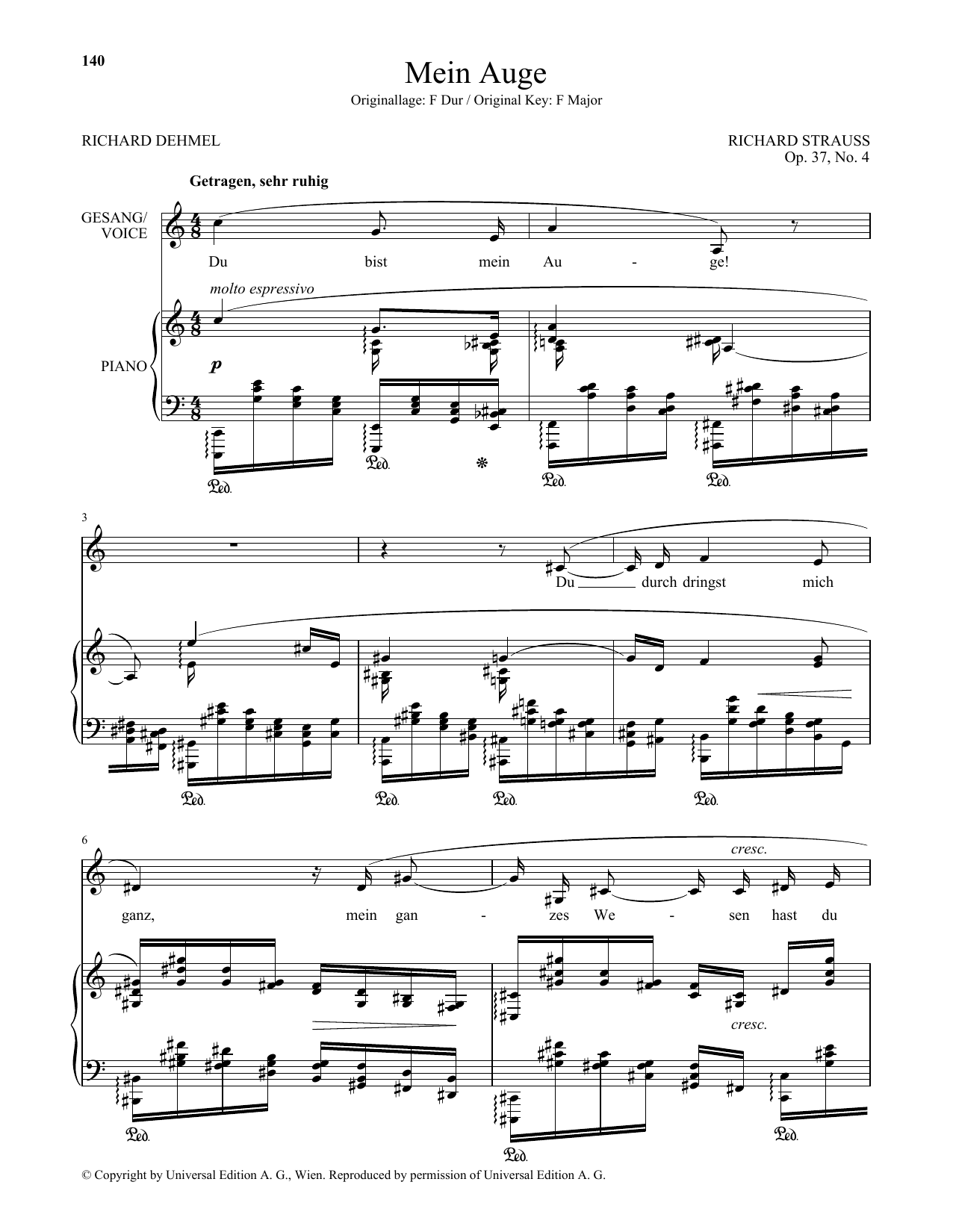 Download Richard Strauss Mein Auge (Low Voice) Sheet Music and learn how to play Piano & Vocal PDF digital score in minutes