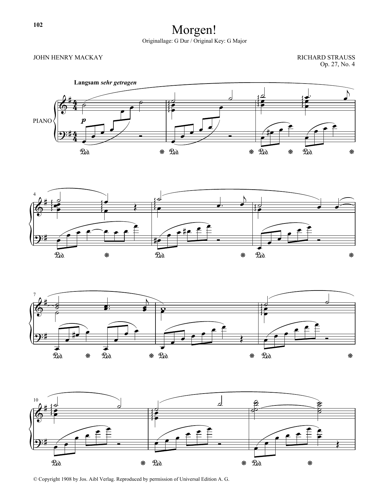 Download Richard Strauss Morgen! (High Voice) Sheet Music and learn how to play Piano & Vocal PDF digital score in minutes