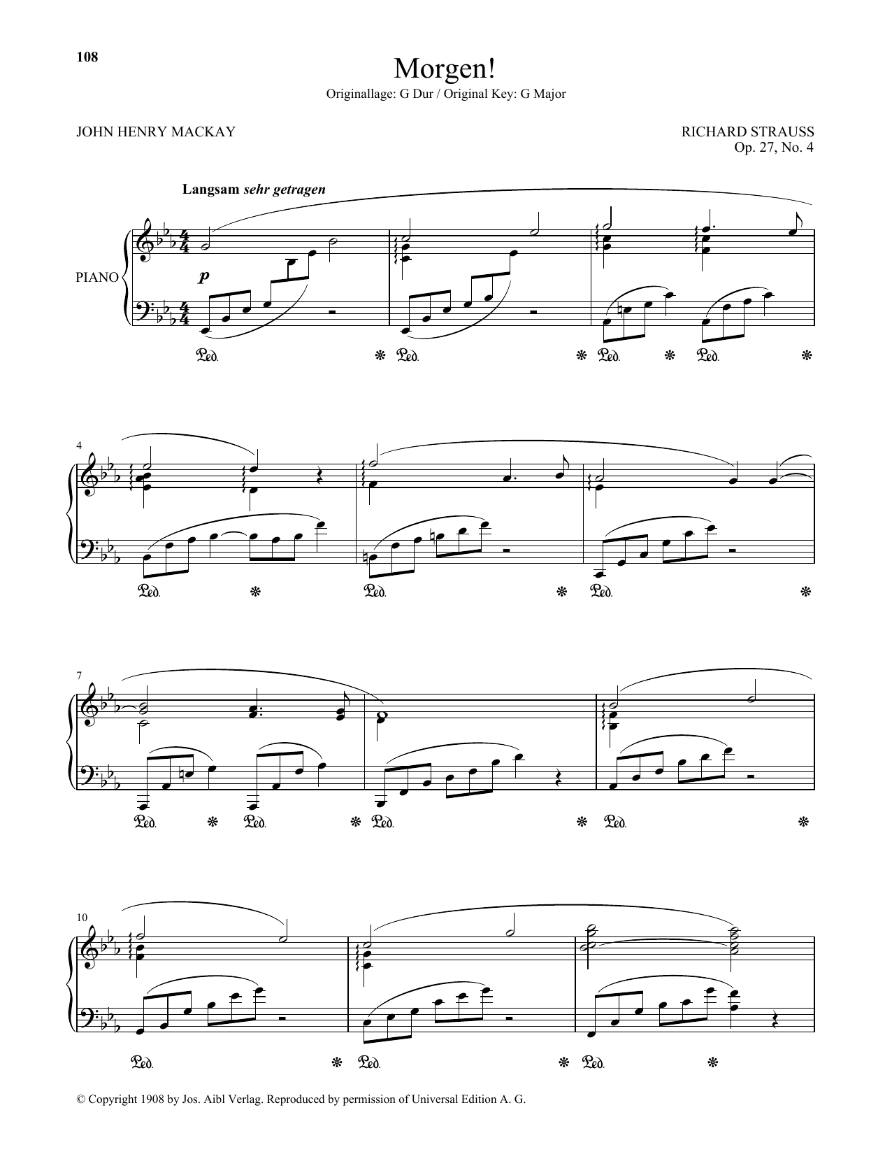 Download Richard Strauss Morgen! (Low Voice) Sheet Music and learn how to play Piano & Vocal PDF digital score in minutes
