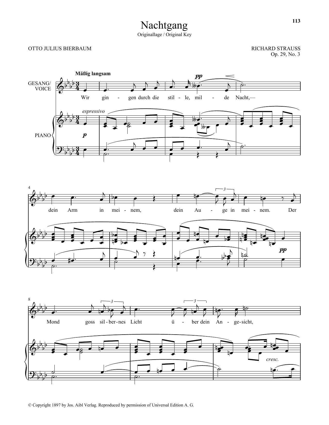 Download Richard Strauss Nachtgang (High Voice) Sheet Music and learn how to play Piano & Vocal PDF digital score in minutes