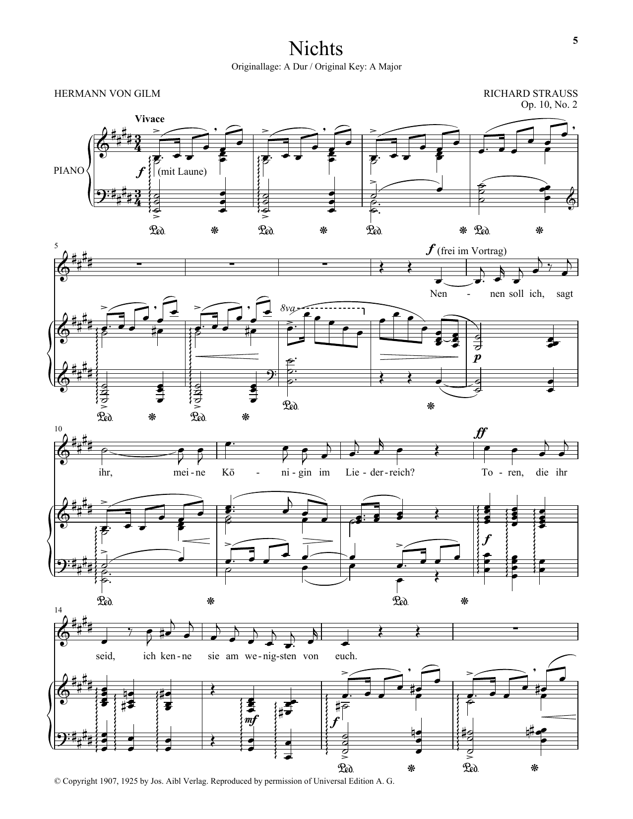 Download Richard Strauss Nichts (Low Voice) Sheet Music and learn how to play Piano & Vocal PDF digital score in minutes