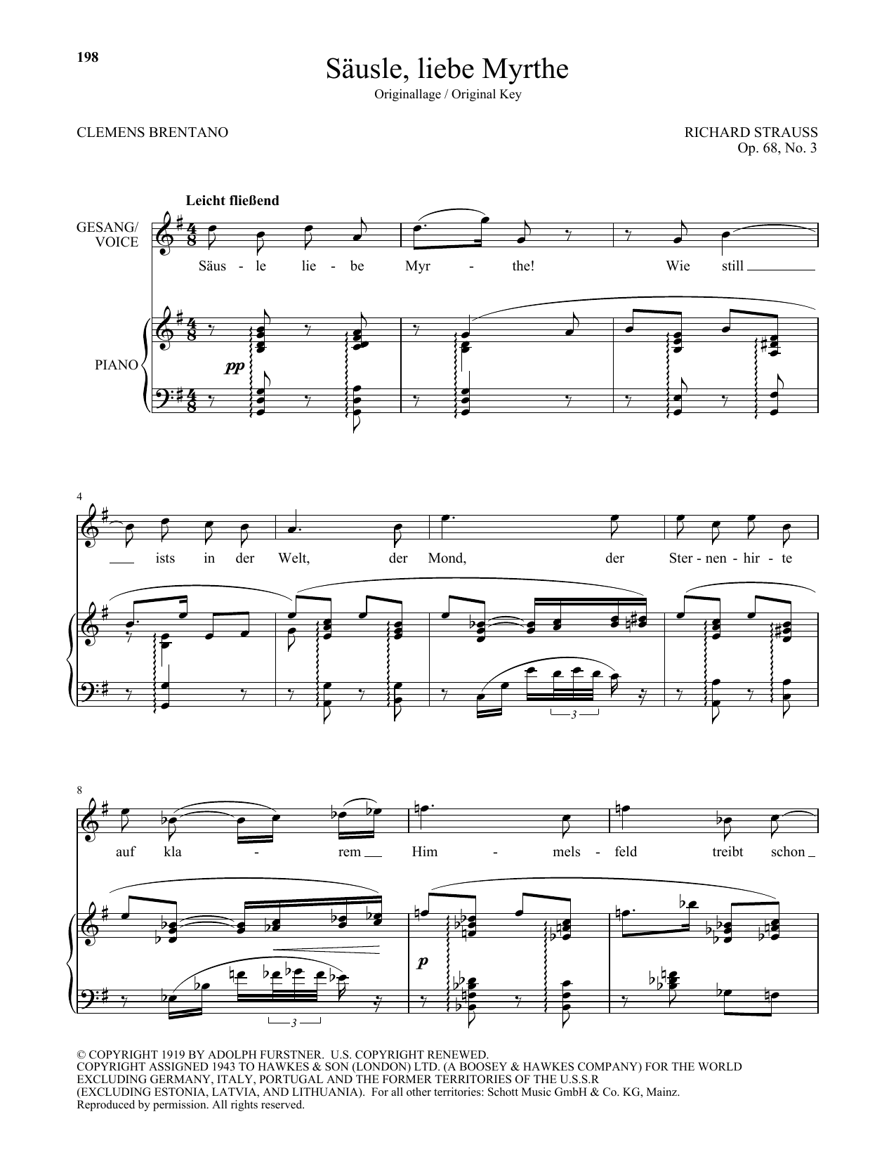 Download Richard Strauss Sausle, Liebe Myrthe (High Voice) Sheet Music and learn how to play Piano & Vocal PDF digital score in minutes