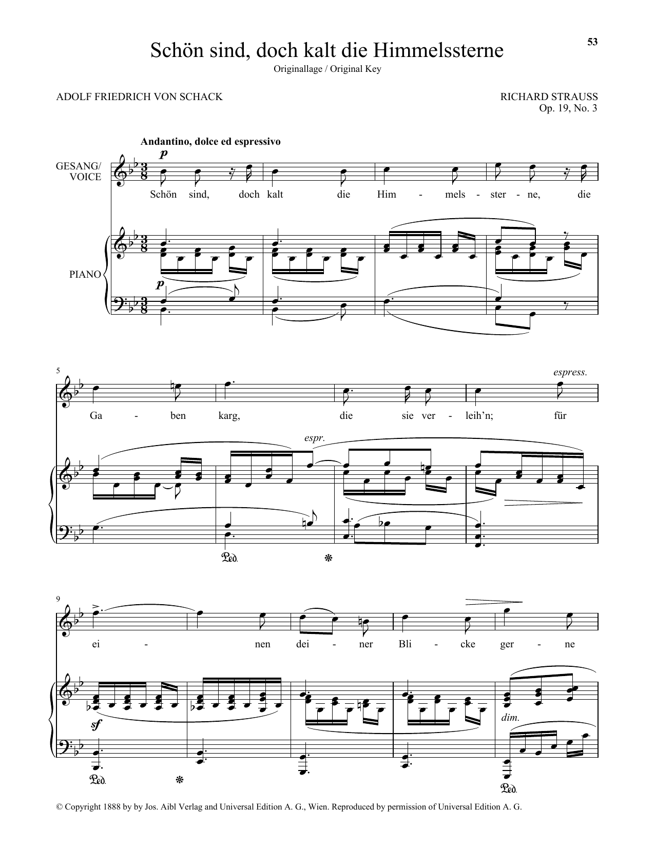 Download Richard Strauss Schon Sind, Doch Kalt Die Himmelssterne (High Voice) Sheet Music and learn how to play Piano & Vocal PDF digital score in minutes