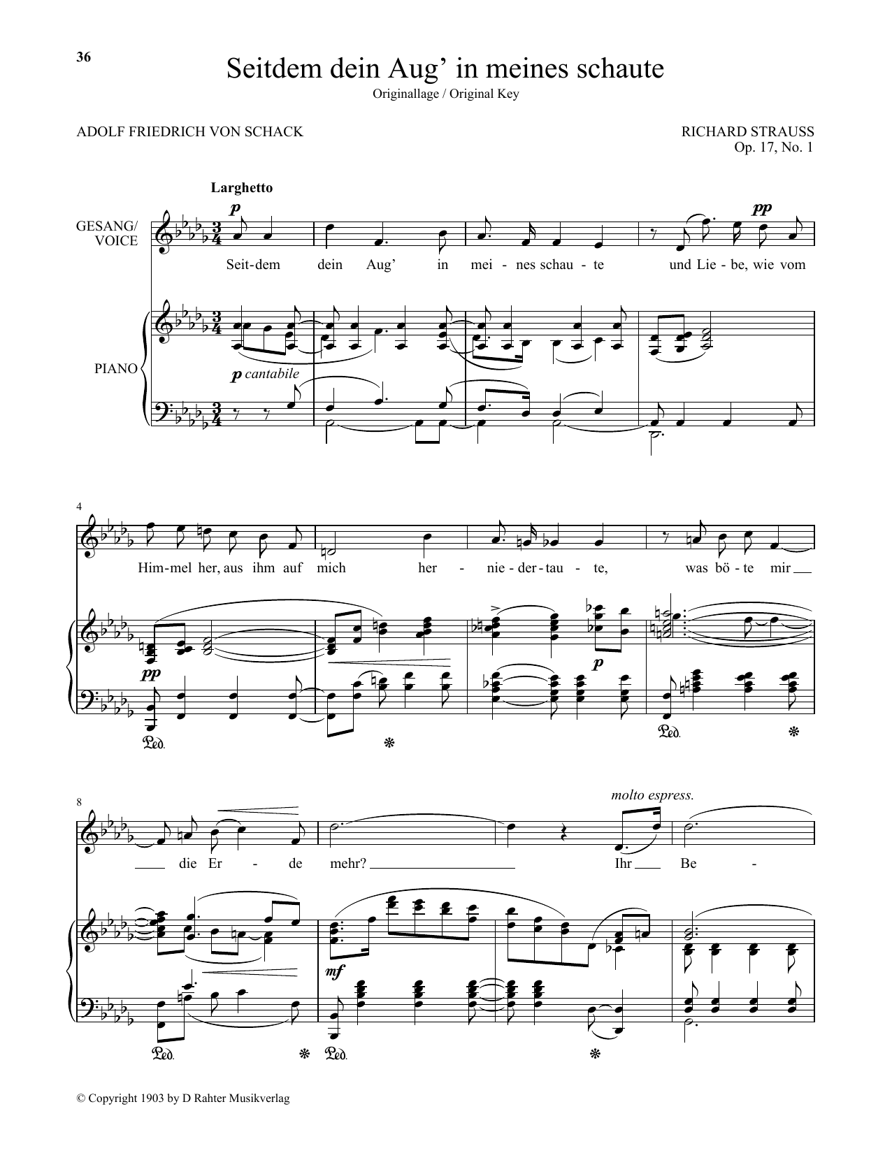 Download Richard Strauss Seitdem Dein Aug' In Meines Schaute (High Voice) Sheet Music and learn how to play Piano & Vocal PDF digital score in minutes