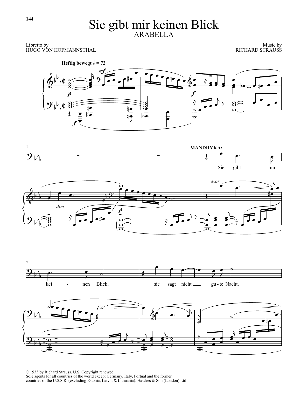 Download Richard Strauss Sie gibt mir keinen Blick (from Arabella) Sheet Music and learn how to play Piano & Vocal PDF digital score in minutes