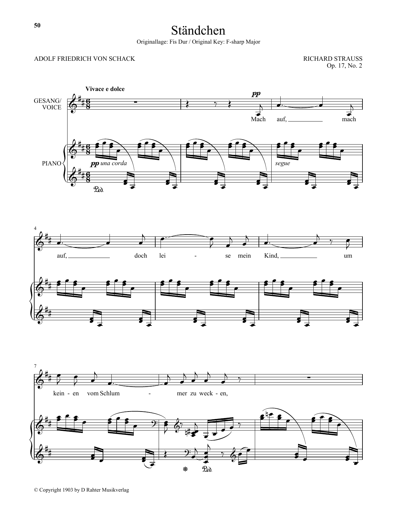 Download Richard Strauss Standchen (Low Voice) Sheet Music and learn how to play Piano & Vocal PDF digital score in minutes