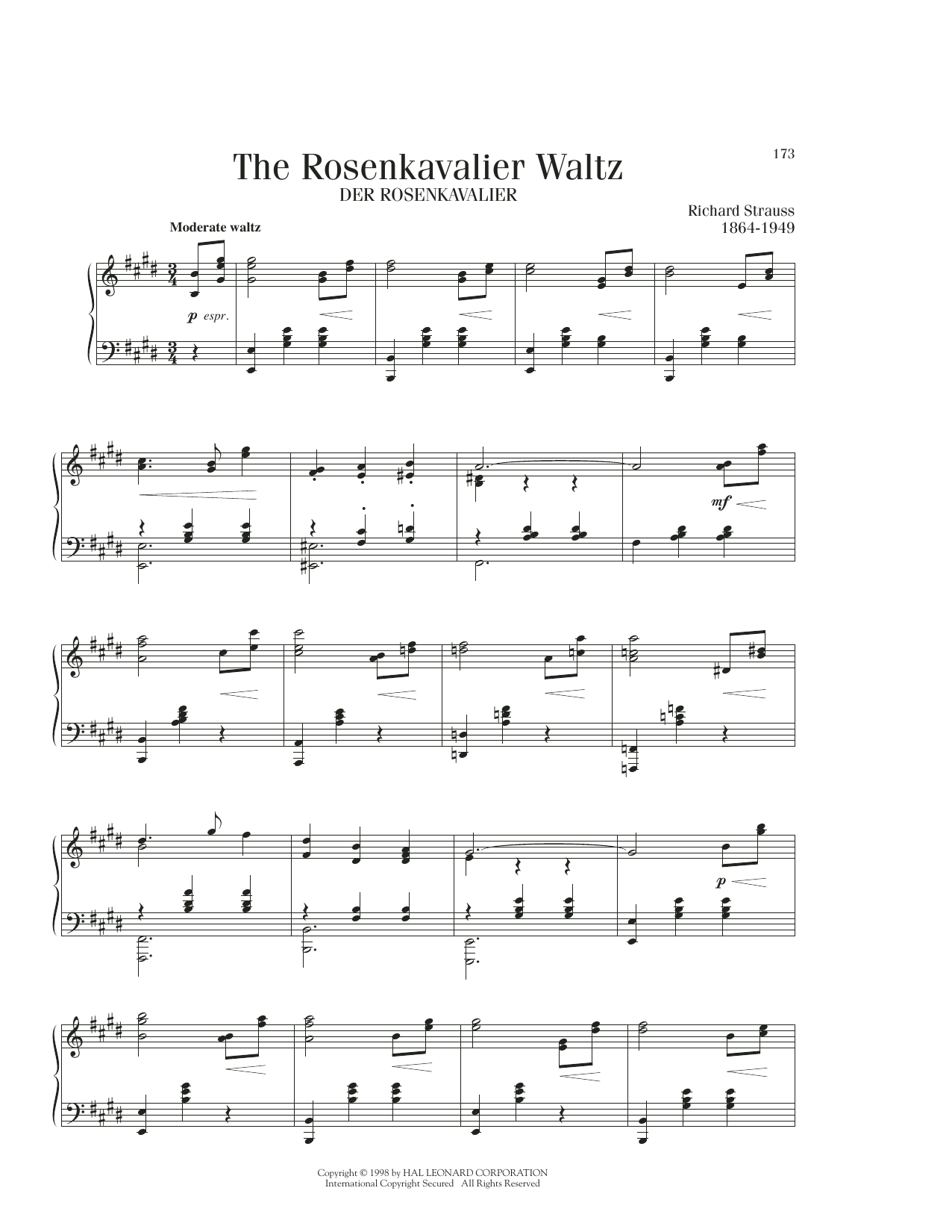 Download Richard Strauss The Rosenkavalier Waltz Sheet Music and learn how to play Piano Solo PDF digital score in minutes