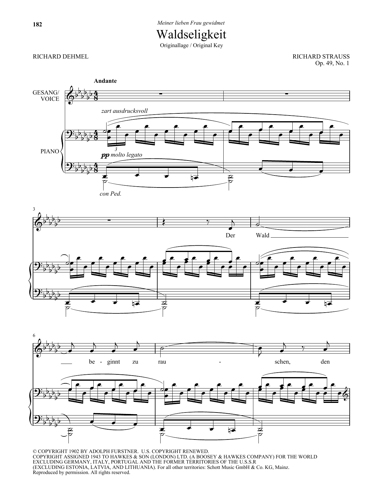Download Richard Strauss Waldseligkeit (High Voice) Sheet Music and learn how to play Piano & Vocal PDF digital score in minutes