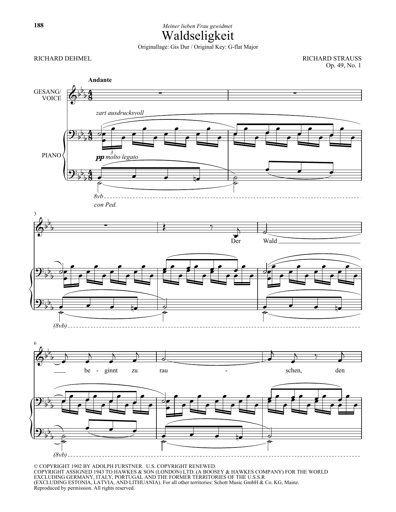 Download Richard Strauss Waldseligkeit (Low Voice) Sheet Music and learn how to play Piano & Vocal PDF digital score in minutes