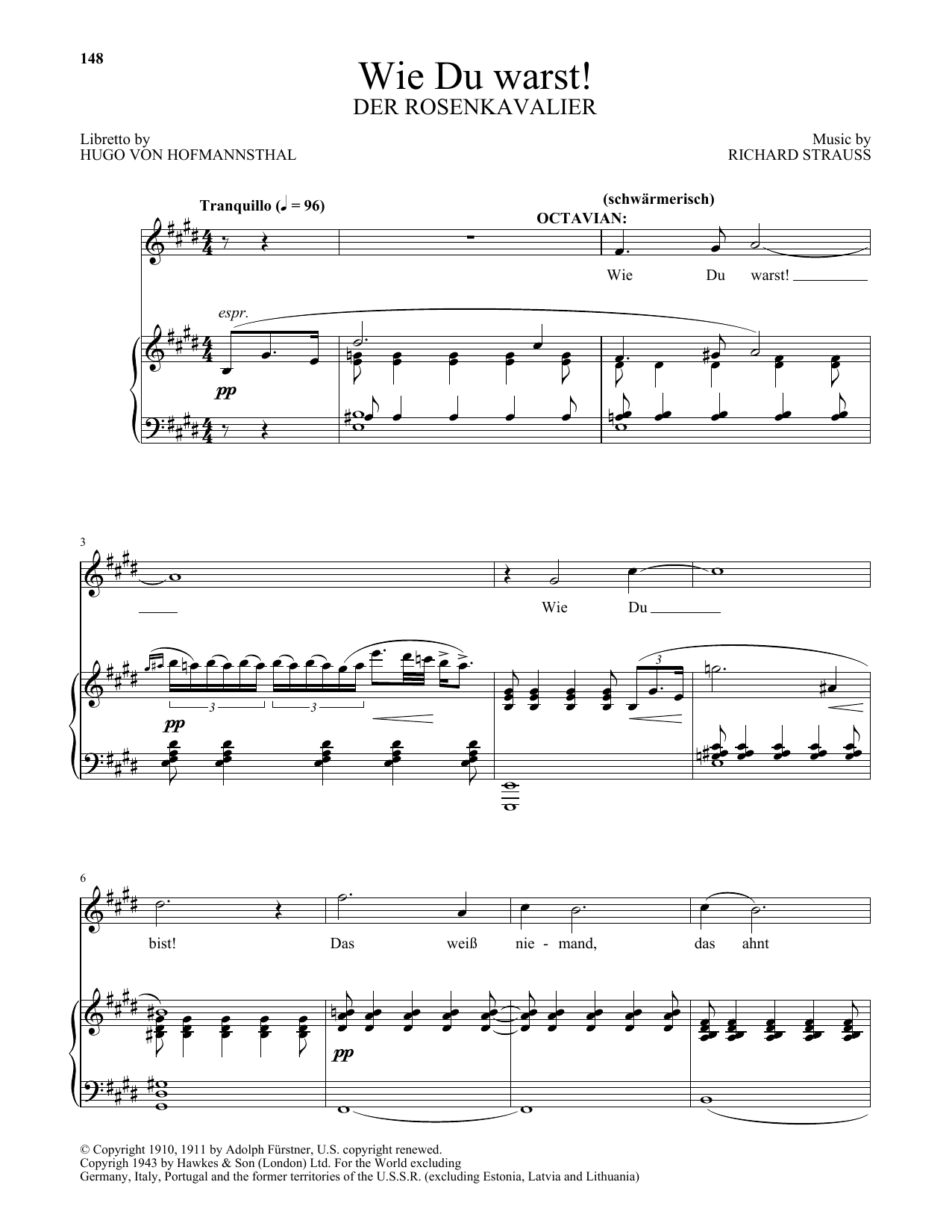 Download Richard Strauss Wie Du warst! (from Der Rosenkavalier) Sheet Music and learn how to play Piano & Vocal PDF digital score in minutes
