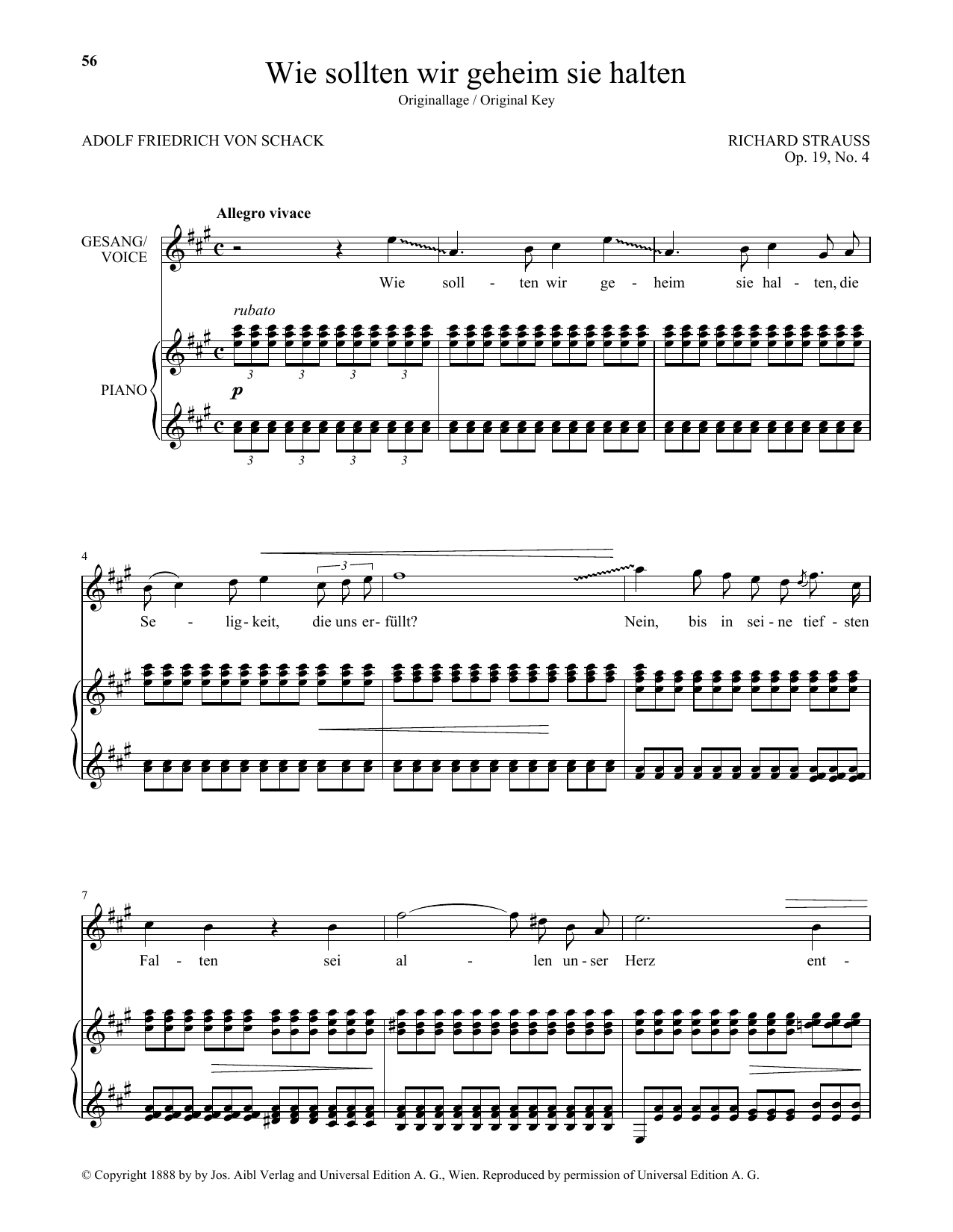 Download Richard Strauss Wie Sollten Wir Geheim Sie Halten (High Voice) Sheet Music and learn how to play Piano & Vocal PDF digital score in minutes