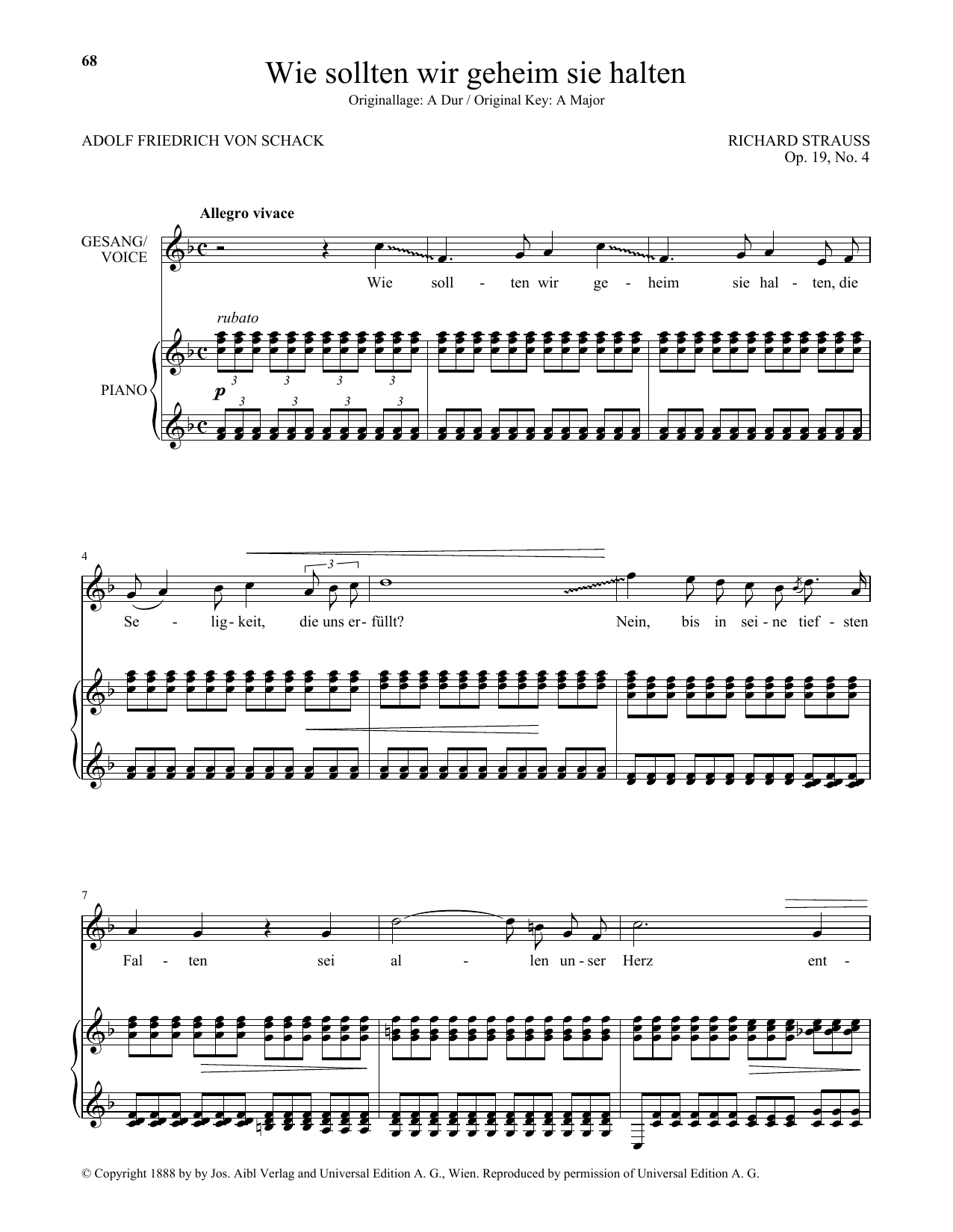 Download Richard Strauss Wie Sollten Wir Geheim Sie Halten (Low Voice) Sheet Music and learn how to play Piano & Vocal PDF digital score in minutes