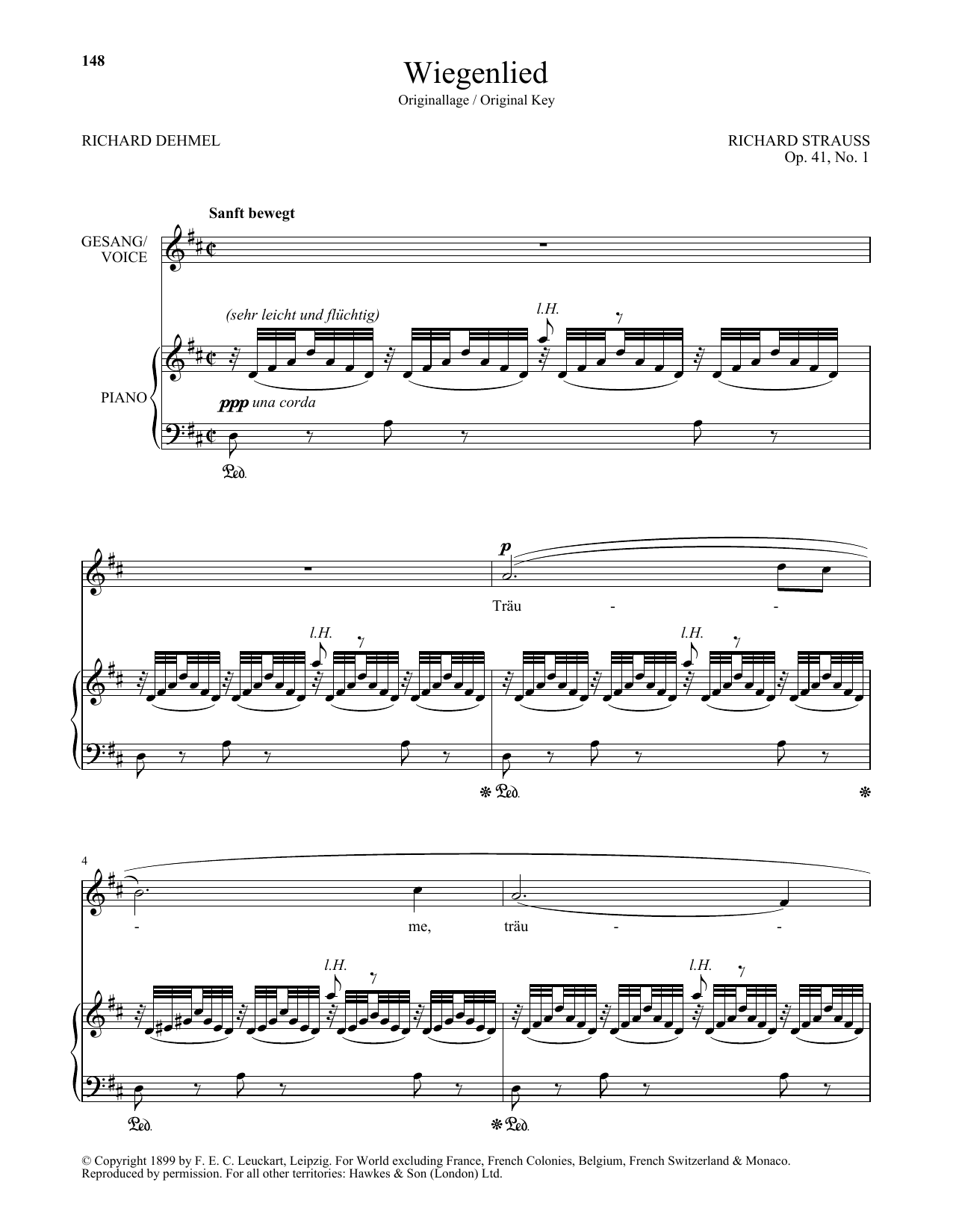 Download Richard Strauss Wiegenlied (High Voice) Sheet Music and learn how to play Piano & Vocal PDF digital score in minutes