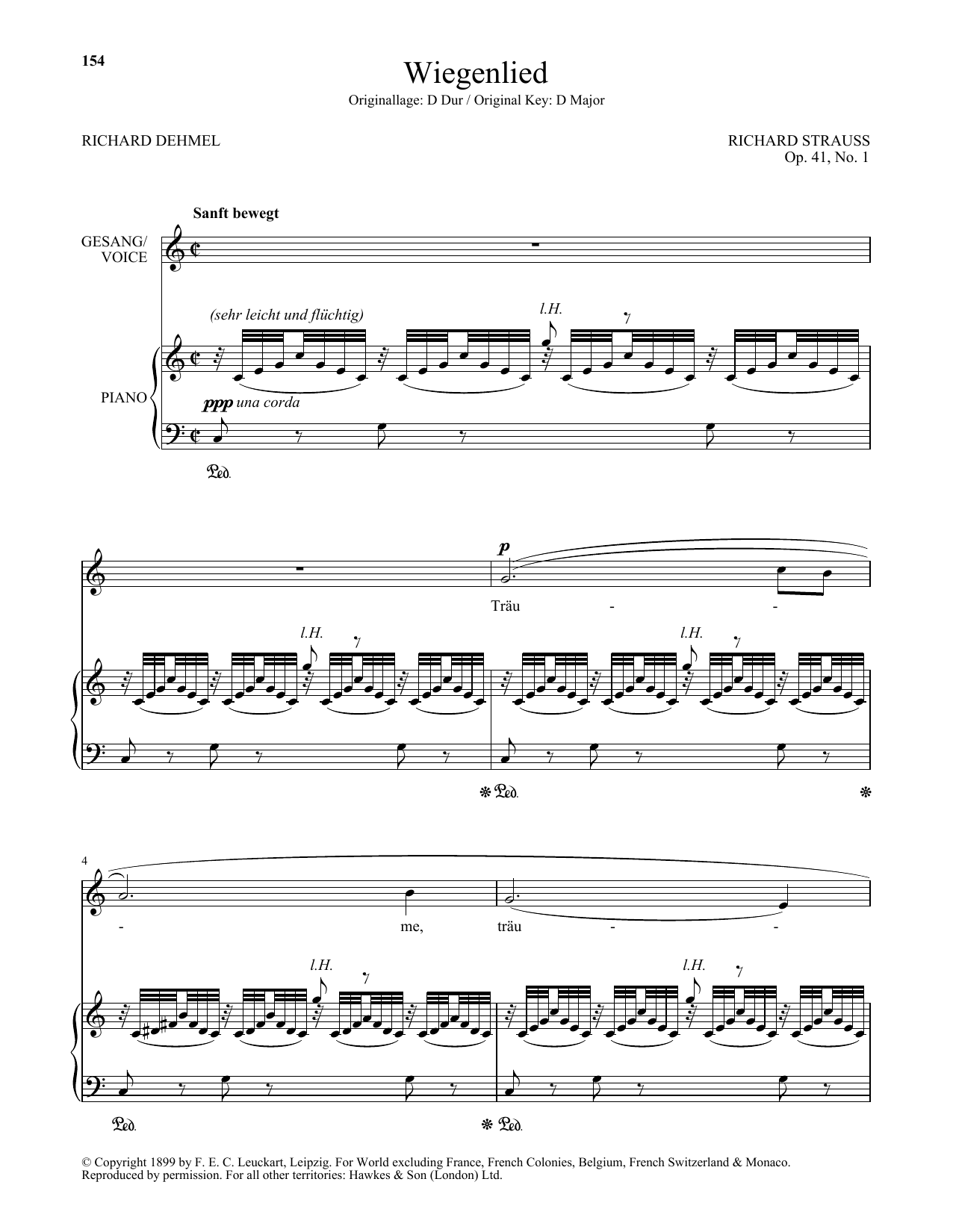 Download Richard Strauss Wiegenlied (Low Voice) Sheet Music and learn how to play Piano & Vocal PDF digital score in minutes