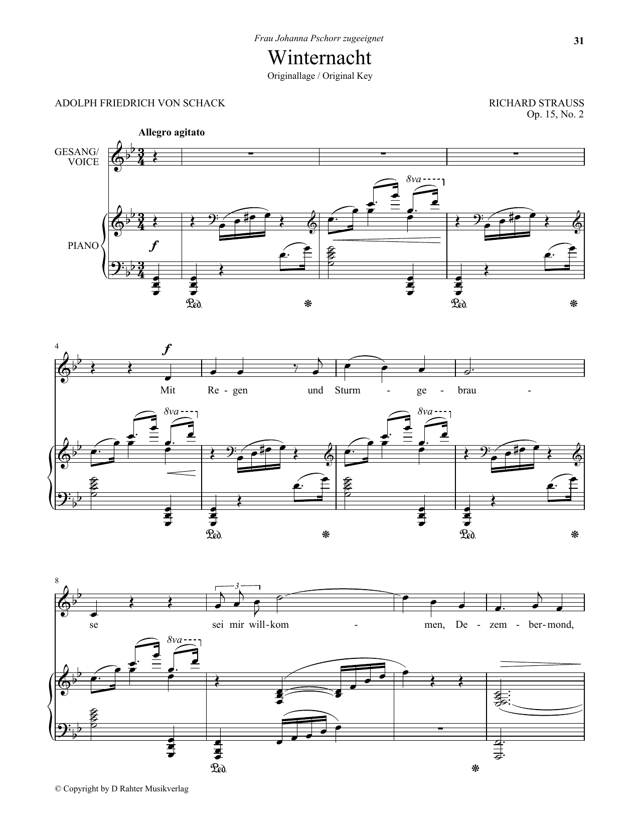 Download Richard Strauss Winternacht (Low Voice) Sheet Music and learn how to play Piano & Vocal PDF digital score in minutes