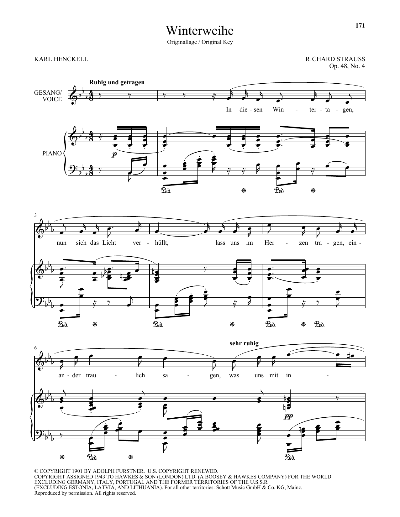 Download Richard Strauss Winterweihe (High Voice) Sheet Music and learn how to play Piano & Vocal PDF digital score in minutes