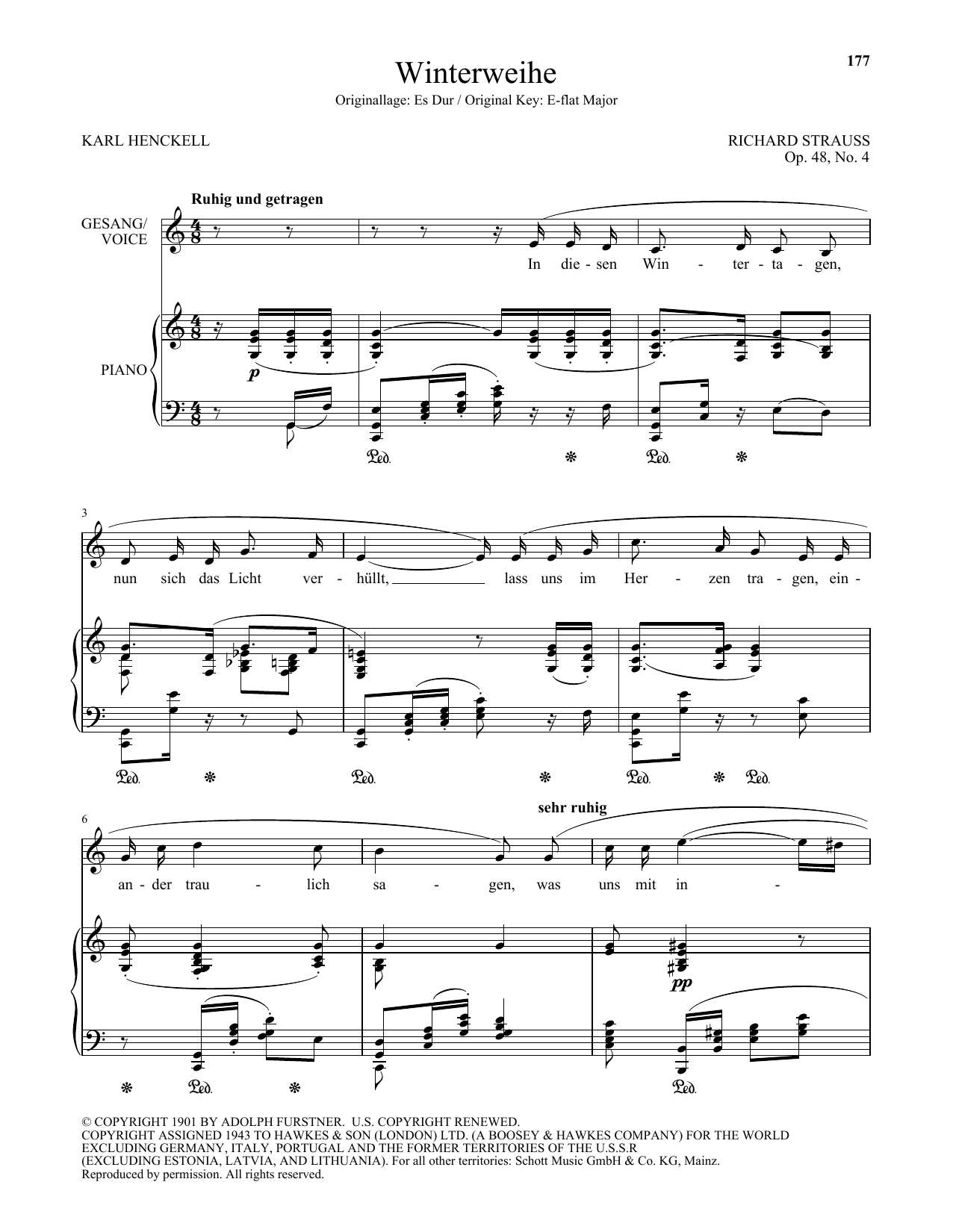 Download Richard Strauss Winterweihe (Low Voice) Sheet Music and learn how to play Piano & Vocal PDF digital score in minutes