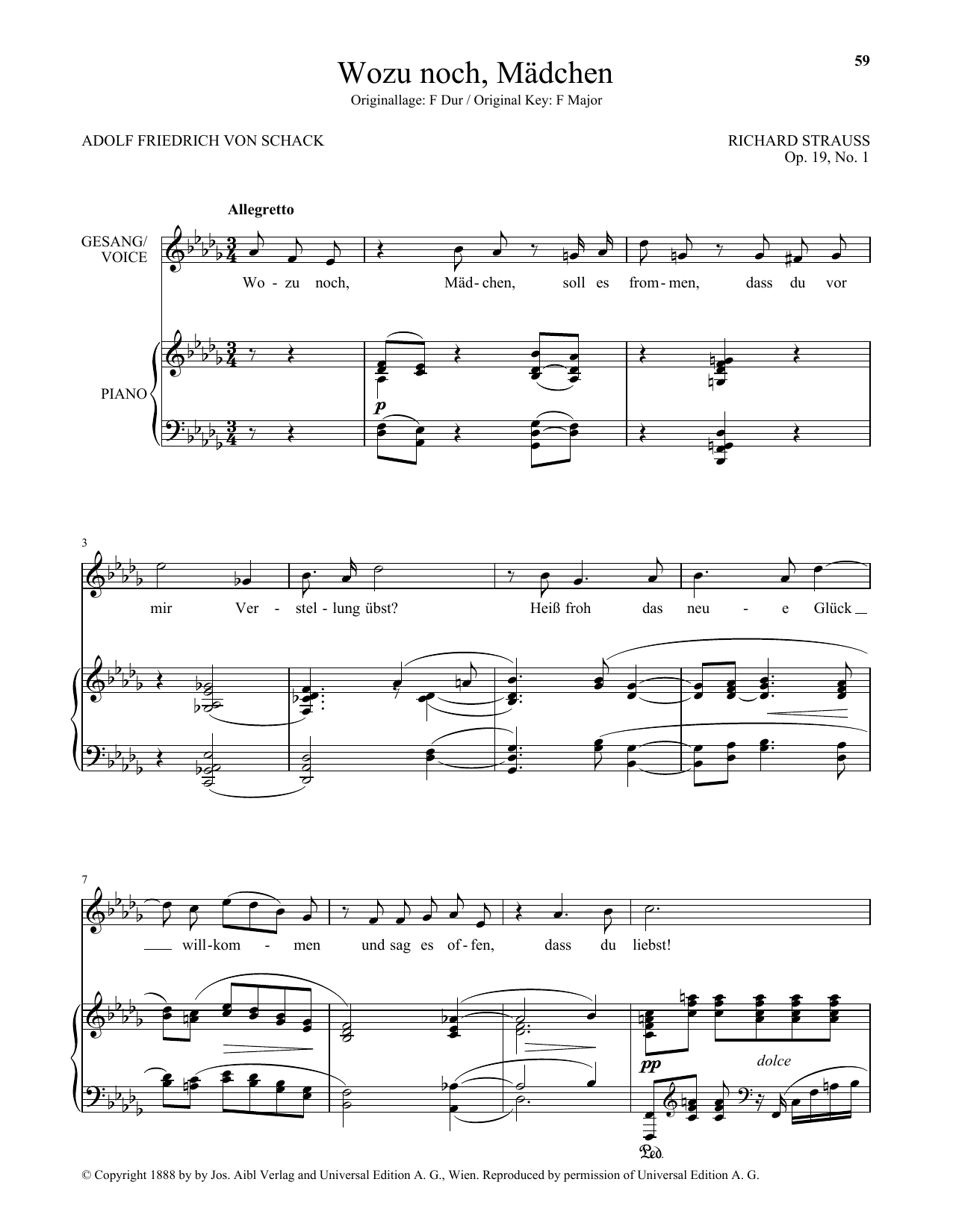 Download Richard Strauss Wozu Noch, Madchen (Low Voice) Sheet Music and learn how to play Piano & Vocal PDF digital score in minutes