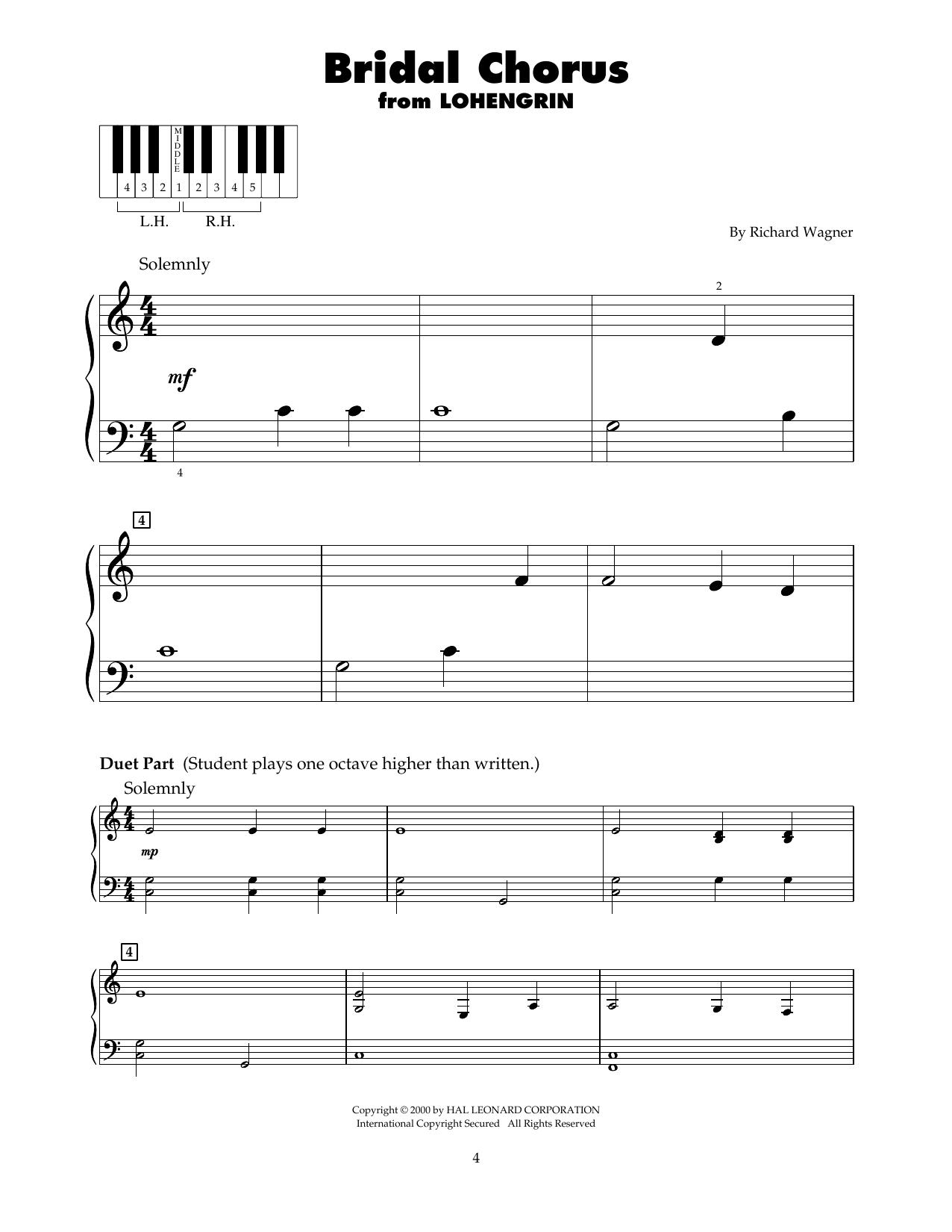 Download Richard Wagner Bridal Chorus (arr. Carol Klose) Sheet Music and learn how to play 5-Finger Piano PDF digital score in minutes