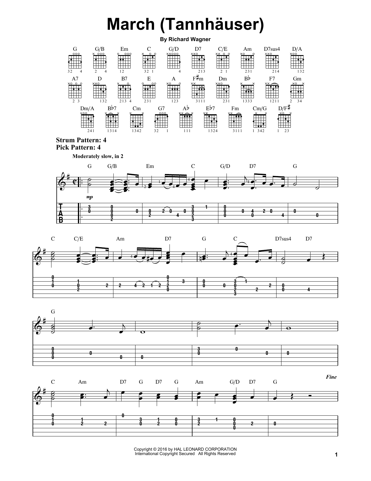 Download Richard Wagner March (Tannhauser) Sheet Music and learn how to play Easy Guitar Tab PDF digital score in minutes
