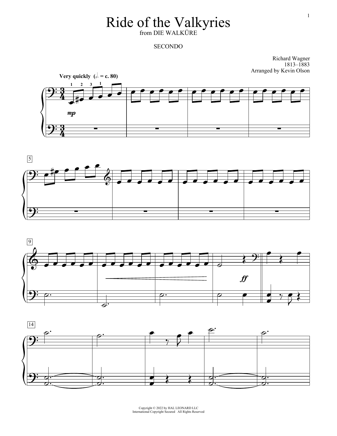 Download Richard Wagner Ride Of The Valkyries (arr. Kevin Olson) Sheet Music and learn how to play Piano Duet PDF digital score in minutes