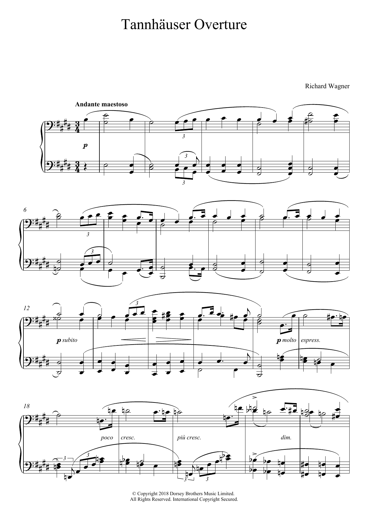 Download Richard Wagner Tannhäuser Overture Sheet Music and learn how to play Piano PDF digital score in minutes