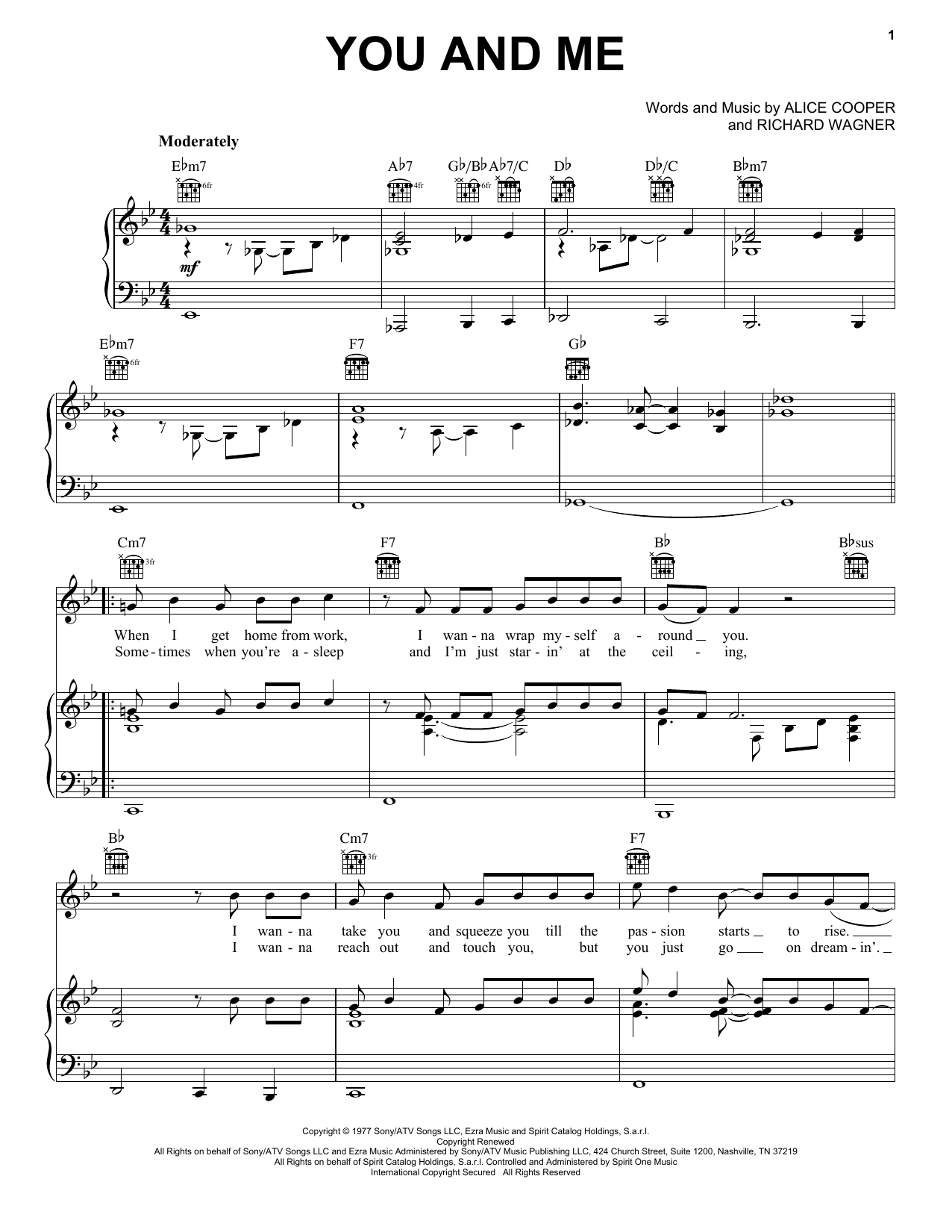 Download Alice Cooper You And Me Sheet Music and learn how to play Piano, Vocal & Guitar (Right-Hand Melody) PDF digital score in minutes