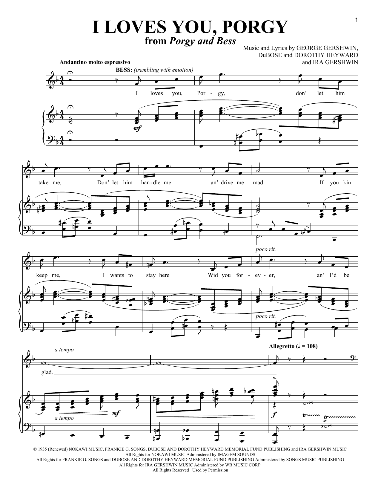 Download Richard Walters I Loves You, Porgy Sheet Music and learn how to play Piano & Vocal PDF digital score in minutes