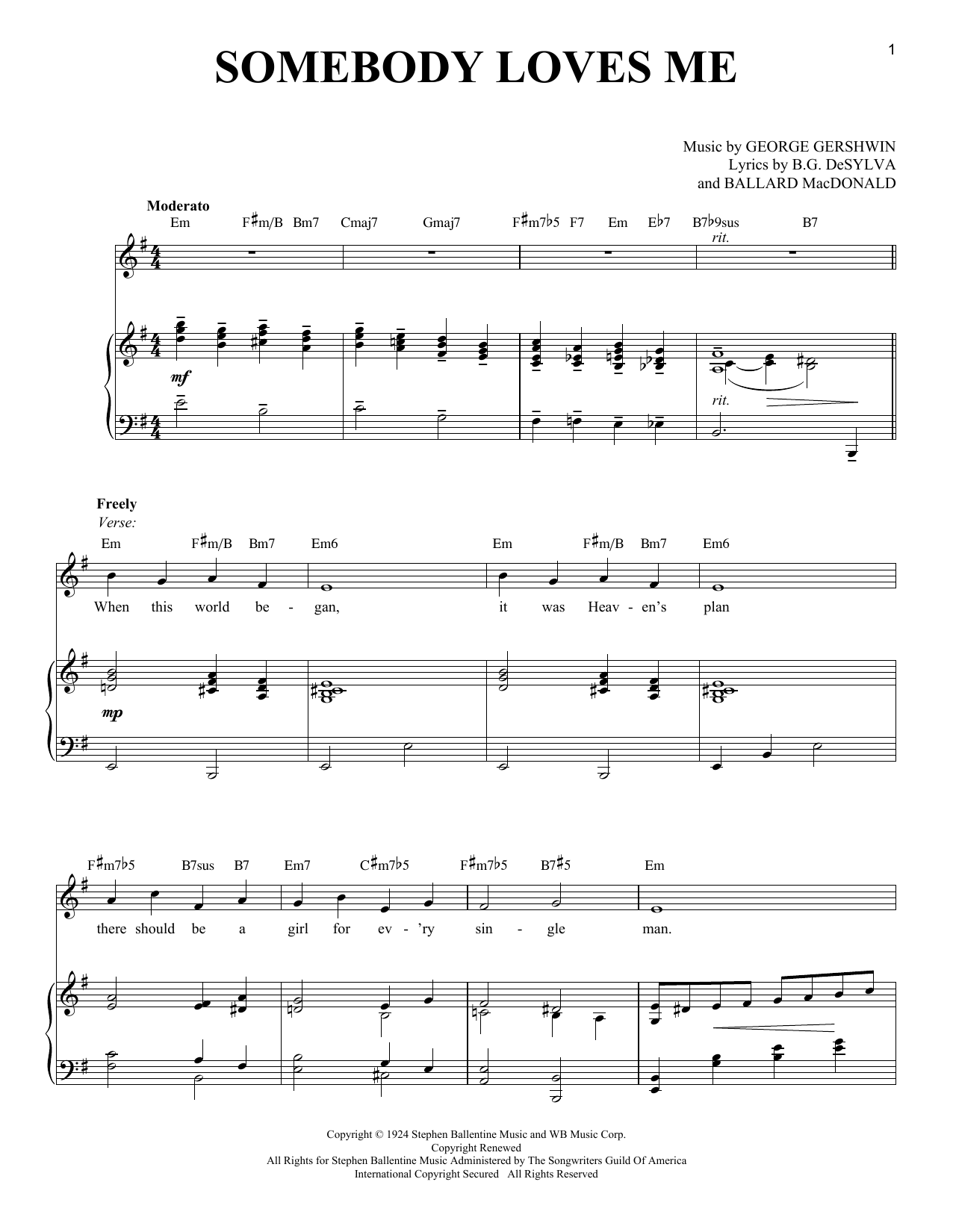 Download Richard Walters Somebody Loves Me Sheet Music and learn how to play Piano & Vocal PDF digital score in minutes