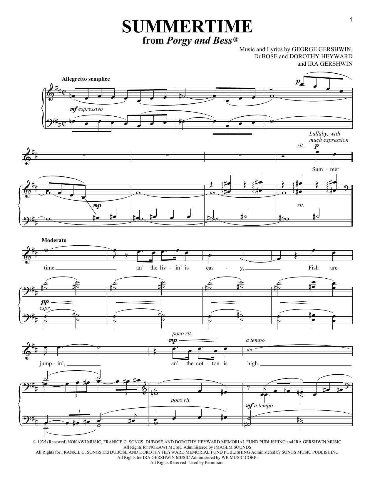 Download Richard Walters Summertime Sheet Music and learn how to play Piano & Vocal PDF digital score in minutes