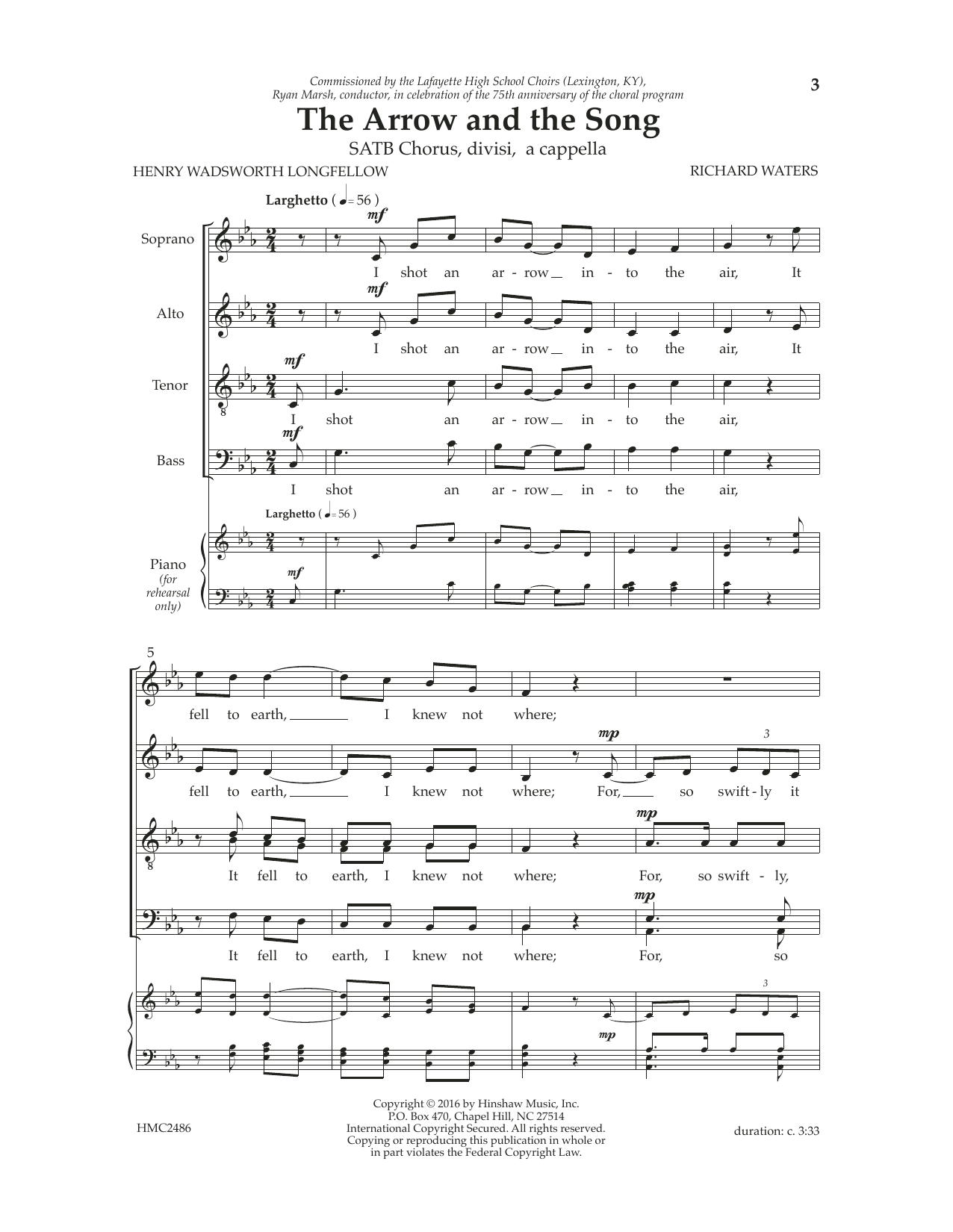 Download Richard Waters The Arrow And The Song Sheet Music and learn how to play SATB Choir PDF digital score in minutes