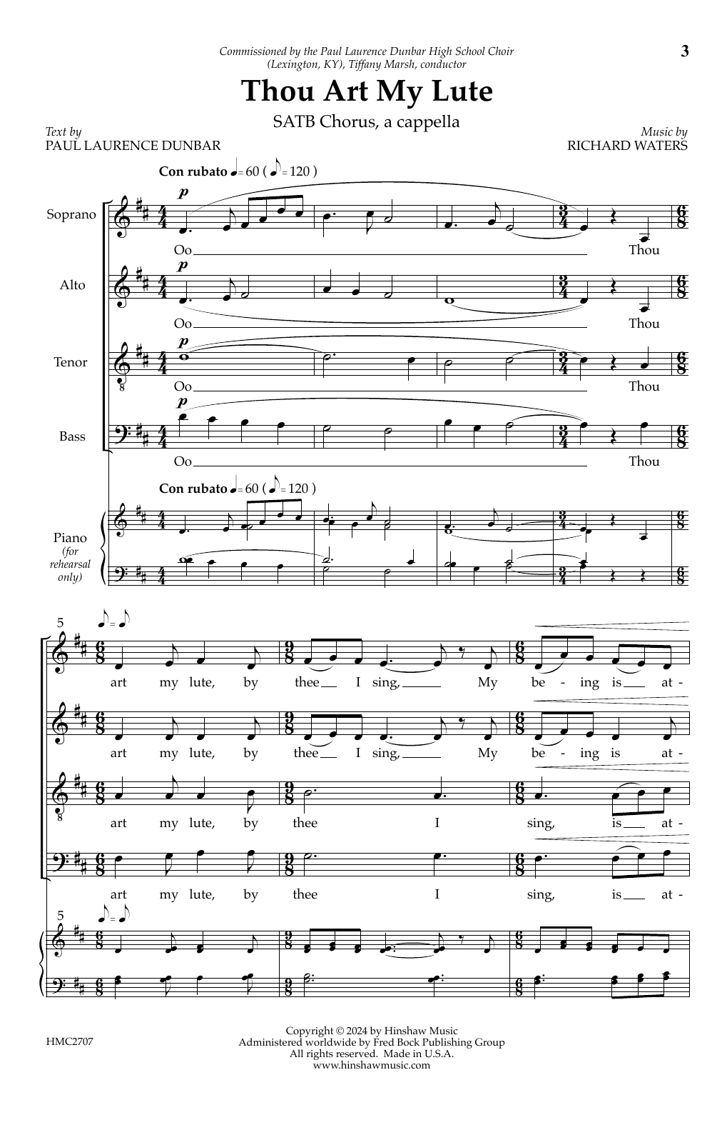 Download Richard Waters Thou Art My Lute Sheet Music and learn how to play SATB Choir PDF digital score in minutes