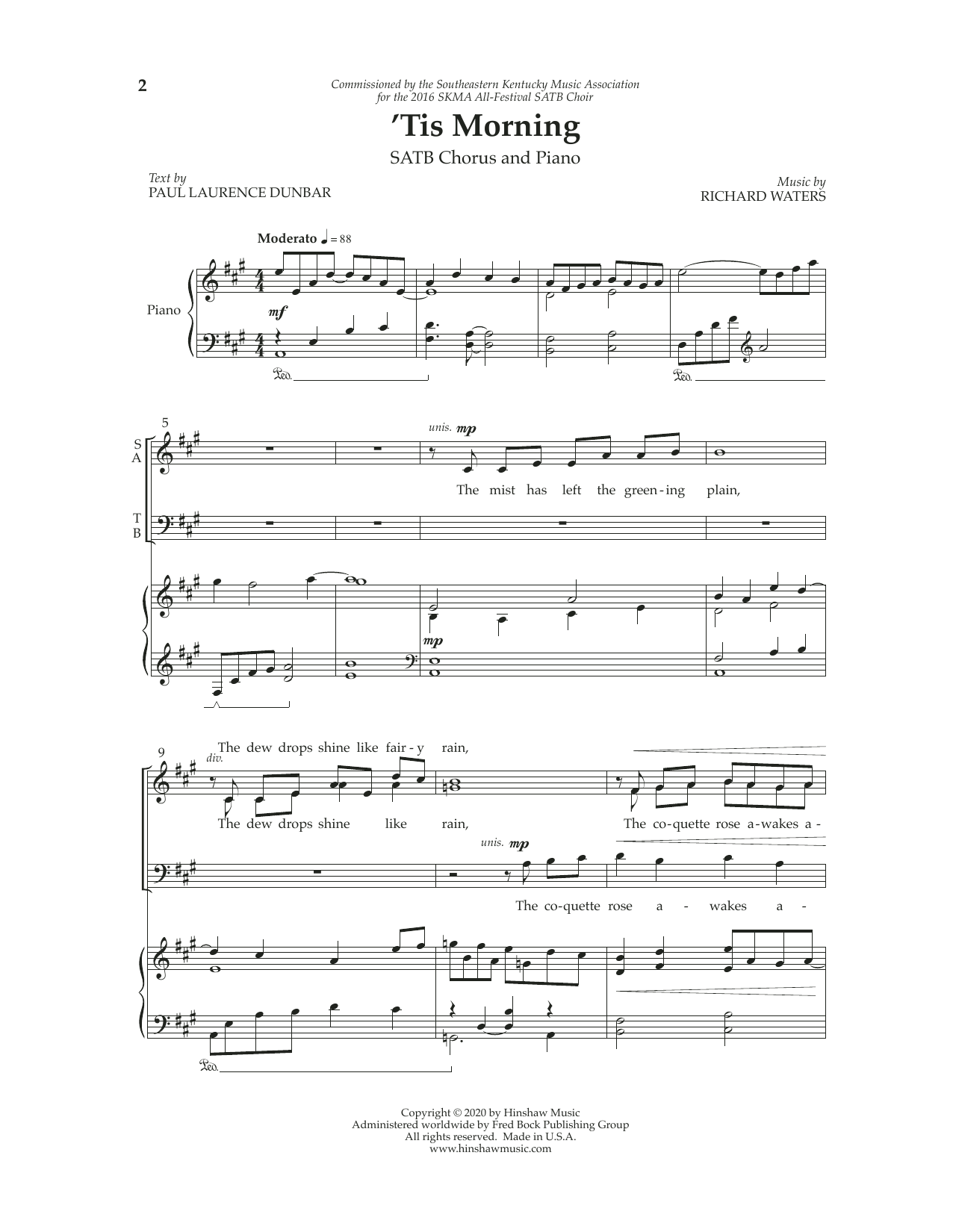Download Richard Waters 'Tis Morning Sheet Music and learn how to play SATB Choir PDF digital score in minutes