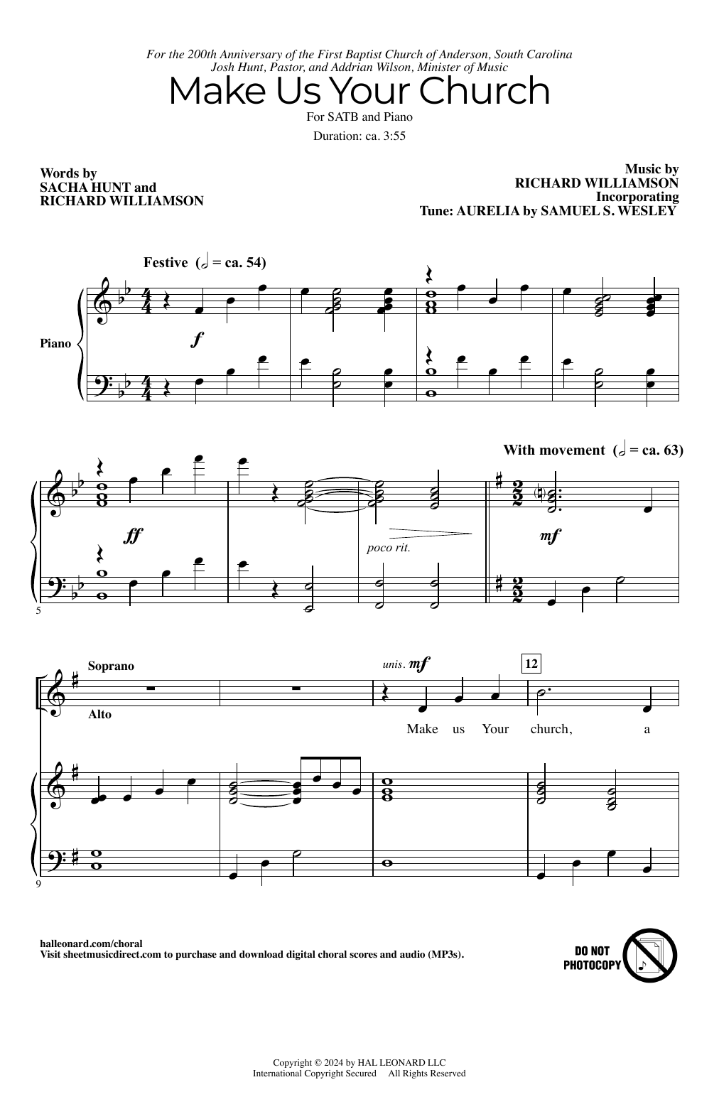 Download Richard Williamson and Sacha Hunt Make Us Your Church Sheet Music and learn how to play SATB Choir PDF digital score in minutes