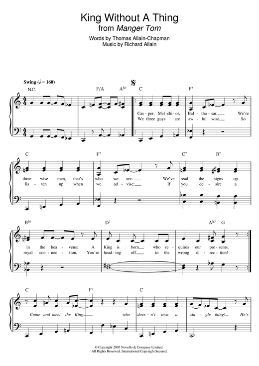Download Richard Allain King Without A Thing (from 'Manger Tom') Sheet Music and learn how to play Easy Piano PDF digital score in minutes