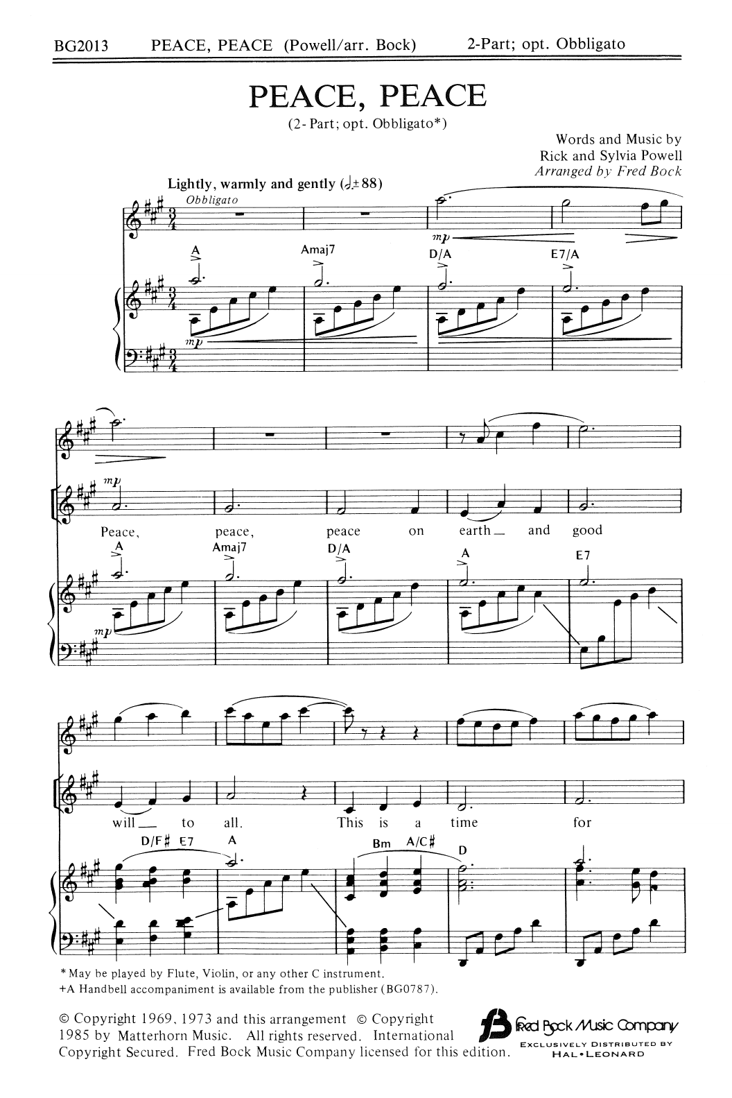 Download Rick & Sylvia Powell Peace, Peace (arr. Fred Bock) Sheet Music and learn how to play 2-Part Choir PDF digital score in minutes