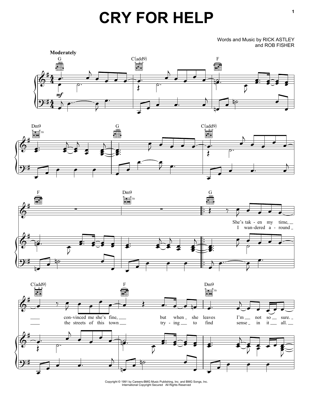 Download Rick Astley Cry For Help Sheet Music and learn how to play Piano, Vocal & Guitar Chords (Right-Hand Melody) PDF digital score in minutes