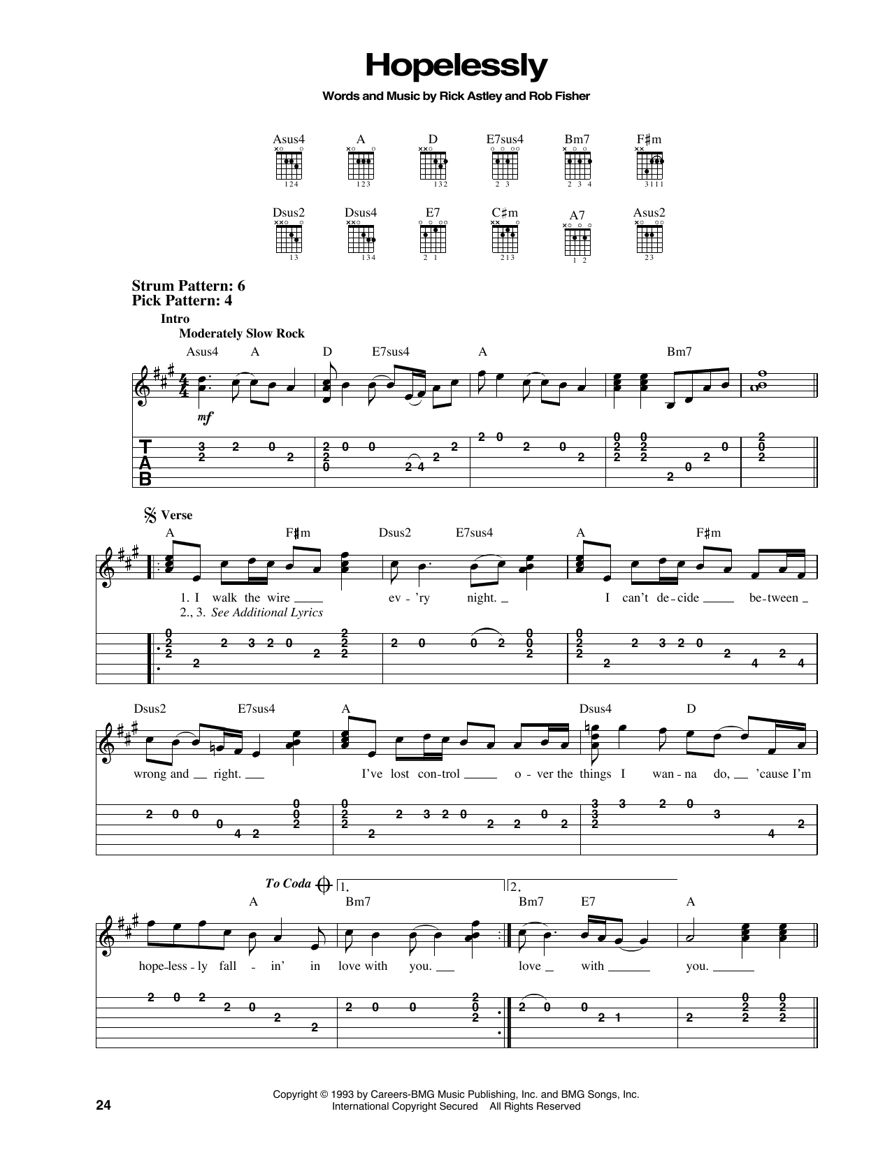 Download Rick Astley Hopelessly Sheet Music and learn how to play Easy Guitar Tab PDF digital score in minutes