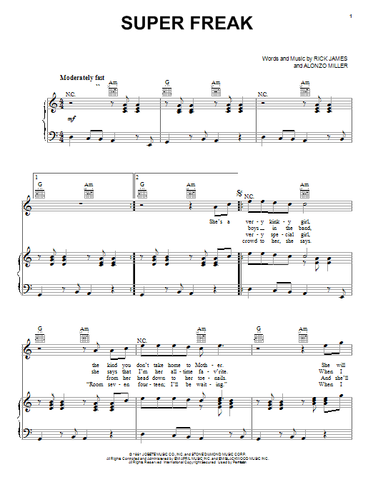Download Rick James Super Freak Sheet Music and learn how to play Voice PDF digital score in minutes