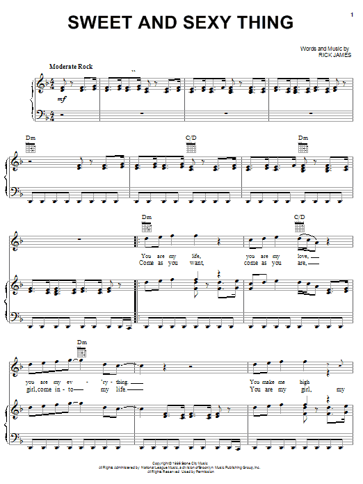 Download Rick James Sweet And Sexy Thing Sheet Music and learn how to play Piano, Vocal & Guitar (Right-Hand Melody) PDF digital score in minutes