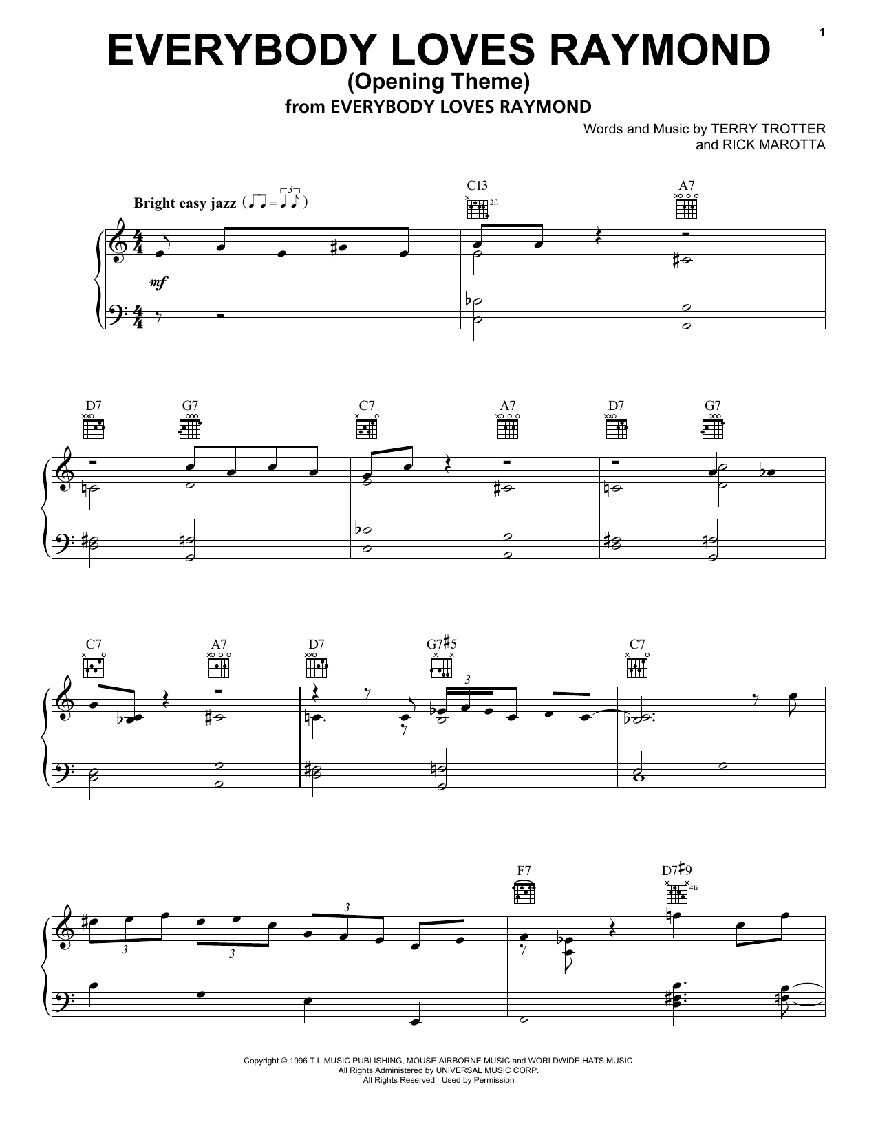 Download Rick Marotta and Terry Trotter Everybody Loves Raymond (Opening Theme) Sheet Music and learn how to play Piano Solo PDF digital score in minutes