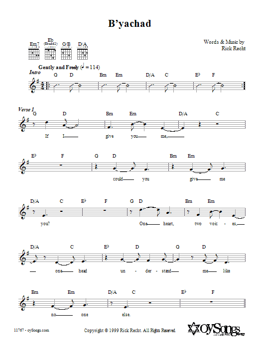 Download Rick Recht B'yachad Sheet Music and learn how to play Melody Line, Lyrics & Chords PDF digital score in minutes