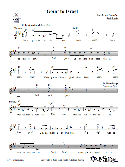 Download Rick Recht Goin' to Israel Sheet Music and learn how to play Melody Line, Lyrics & Chords PDF digital score in minutes