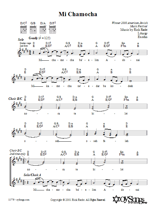 Download Rick Recht Mi Chamocha Sheet Music and learn how to play 4-Part PDF digital score in minutes