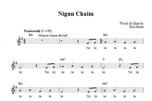 Download Rick Recht Nigun Chaim Sheet Music and learn how to play Melody Line, Lyrics & Chords PDF digital score in minutes